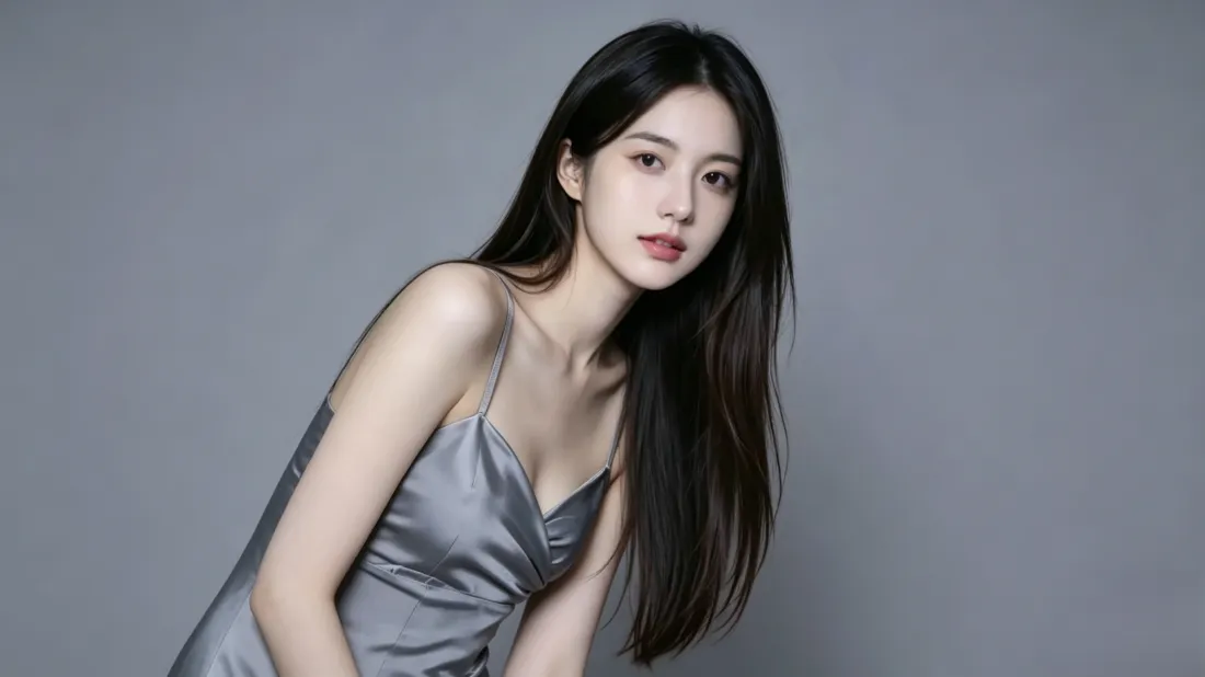 3k长发美女壁纸｜灰色简约背景图片 - 时尚氛围感写真「哲风壁纸」
