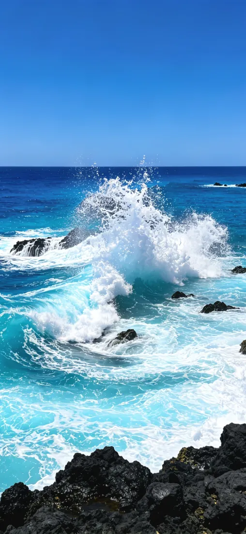 海浪礁石手机壁纸｜碧海蓝天背景图片 - 浪花翻涌「哲风壁纸」
