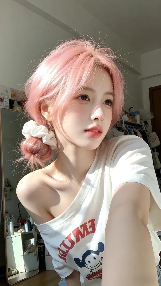 粉发少女手机壁纸｜居家氛围感背景图片 - 清新迷人写真「哲风壁纸」