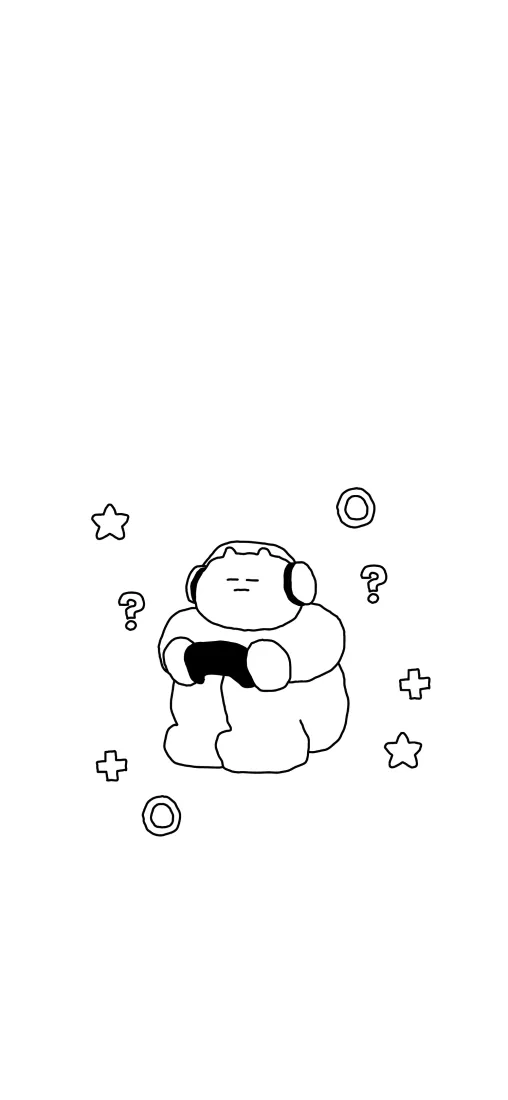 戴耳机玩游戏小熊手机壁纸｜黑白简笔画背景图片 - 简约可爱治愈「哲风壁纸」