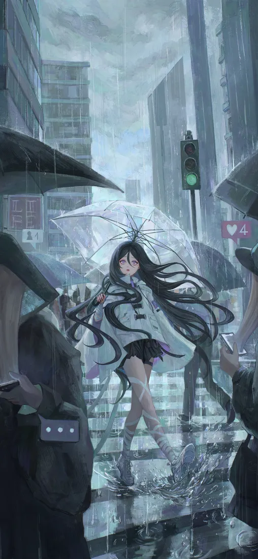 二次元少女手机壁纸｜下雨城市马路背景图片 - 清冷氛围感街景「哲风壁纸」