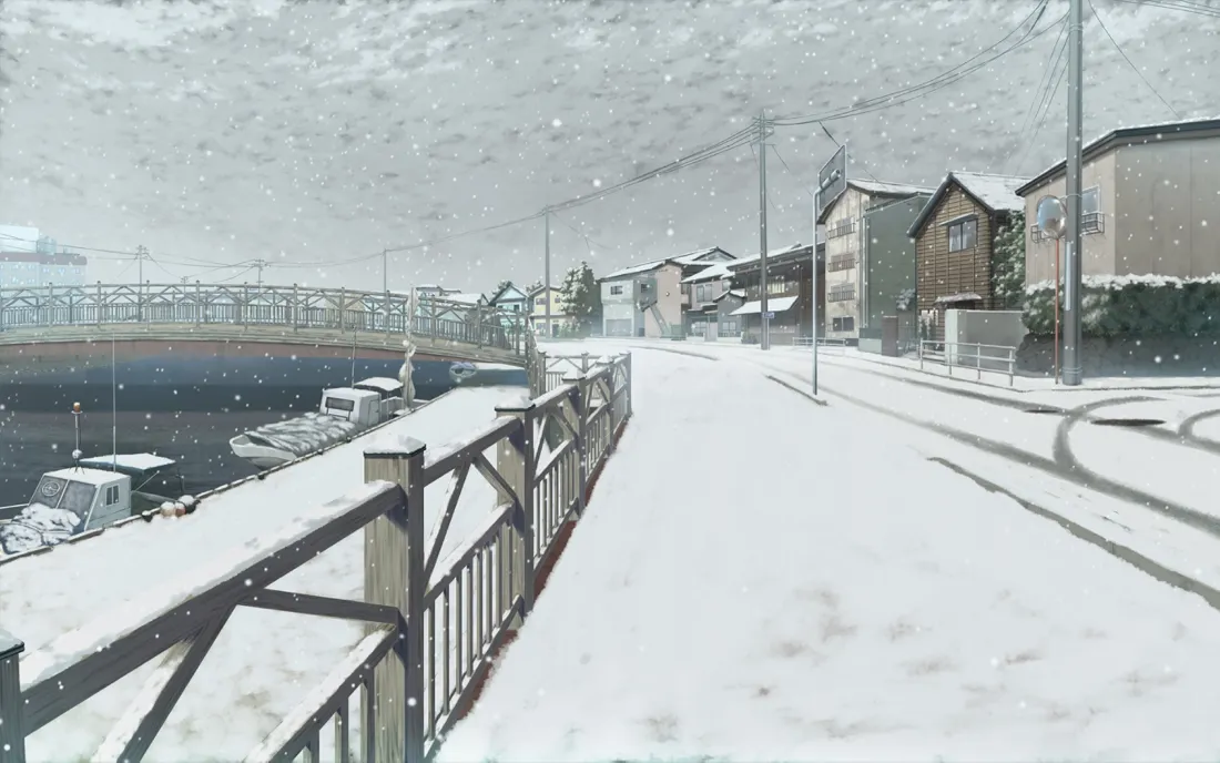 2k动漫雪景壁纸｜河岸积雪步道背景图片 - 冬日治愈氛围「哲风壁纸」