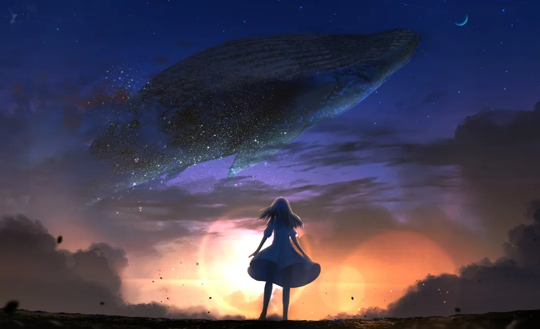 2k动漫少女壁纸｜朝阳天空背景图片 - 氛围感剪影场景「哲风壁纸」