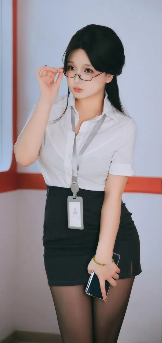 戴眼镜OL美女手机壁纸｜职场穿搭背景图片 - 高颜值养眼写真「哲风壁纸」