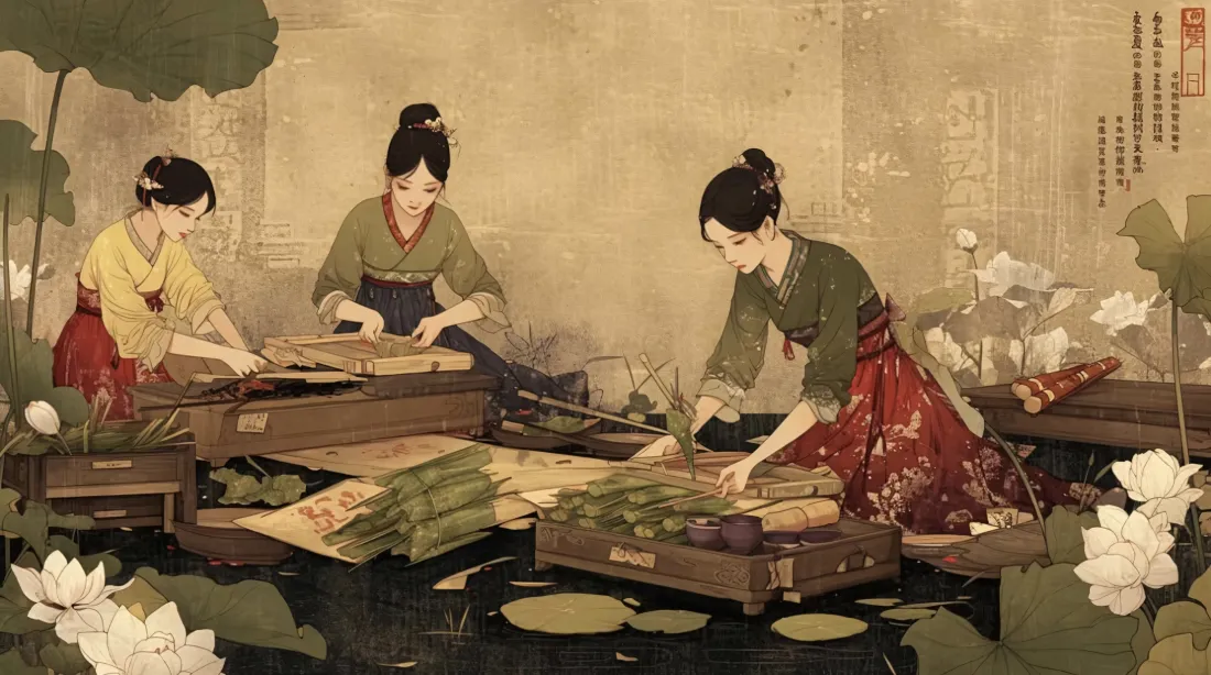 5k端午仕女包粽壁纸｜国风荷塘背景图片 - 传统节日插画「哲风壁纸」