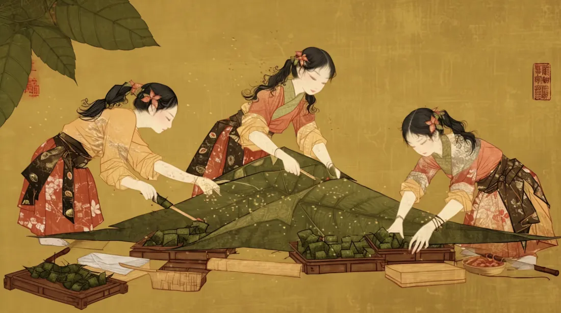 5k端午节仕女包粽壁纸｜古风劳作背景图片 - 传统民俗插画「哲风壁纸」