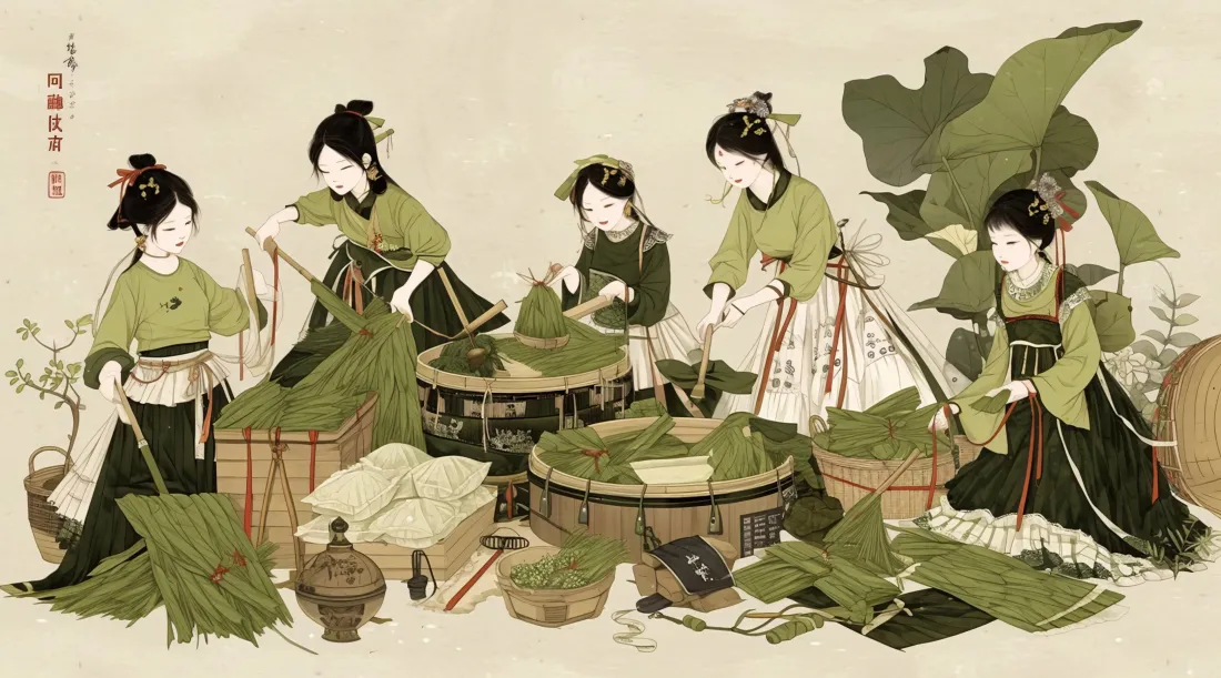 5k古风仕女壁纸｜端午节包粽民俗背景图片 - 国风手绘插画「哲风壁纸」