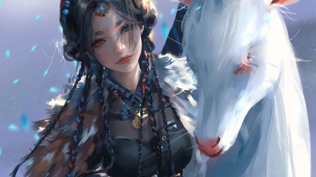2k藏风辫子女郎壁纸｜雪域高原背景图片 - 灵狐相伴「哲风壁纸」
