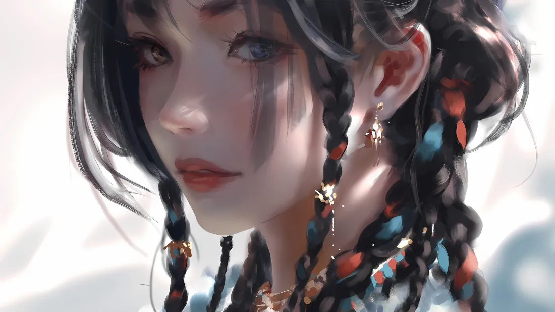 2k藏系少女壁纸｜麻花辫特写背景图片 - 民族风二次元插画「哲风壁纸」