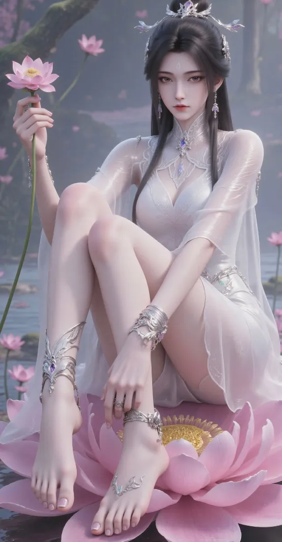 古风白衣仙女手机壁纸｜粉荷水面背景图片 - 国风二次元「哲风壁纸」