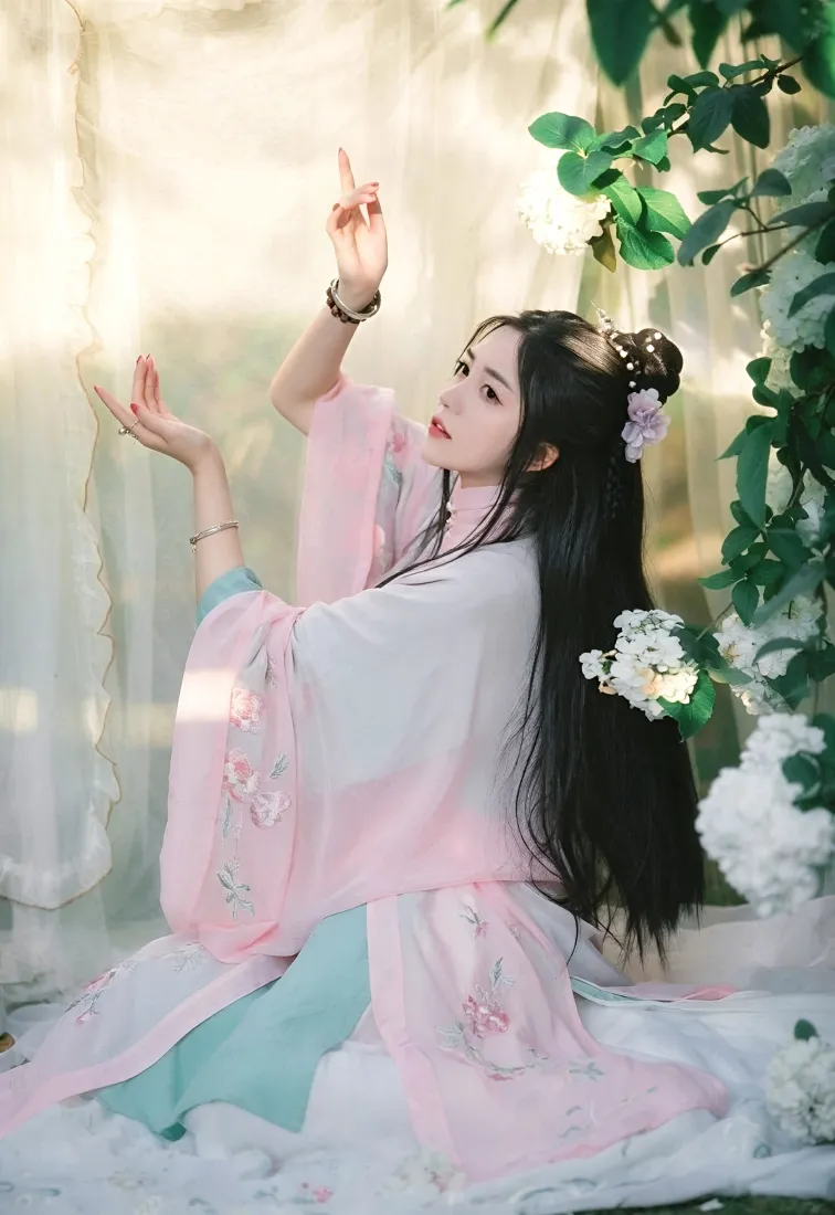 古风美女手机壁纸｜庭院绿植背景图片 - 汉服仙气造型「哲风壁纸」
