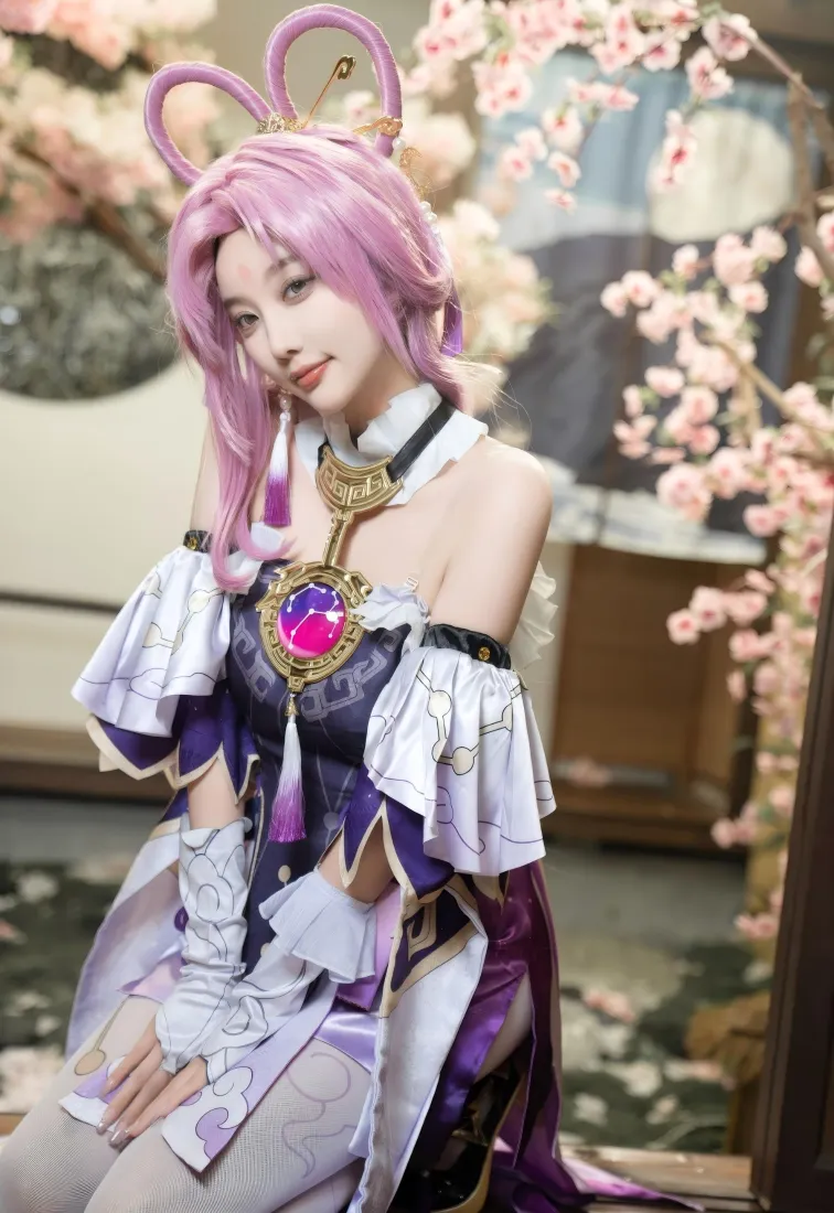 崩坏星穹铁道符玄cos手机壁纸｜古风桃花背景图片 - 性感模特「哲风壁纸」