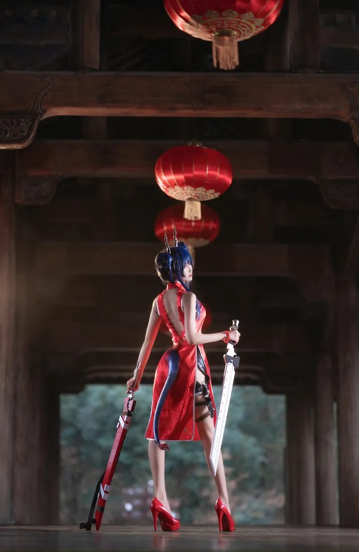 明日方舟岁红霞陈手机壁纸｜古建灯笼背景图片 - 三度_69cos「哲风壁纸」