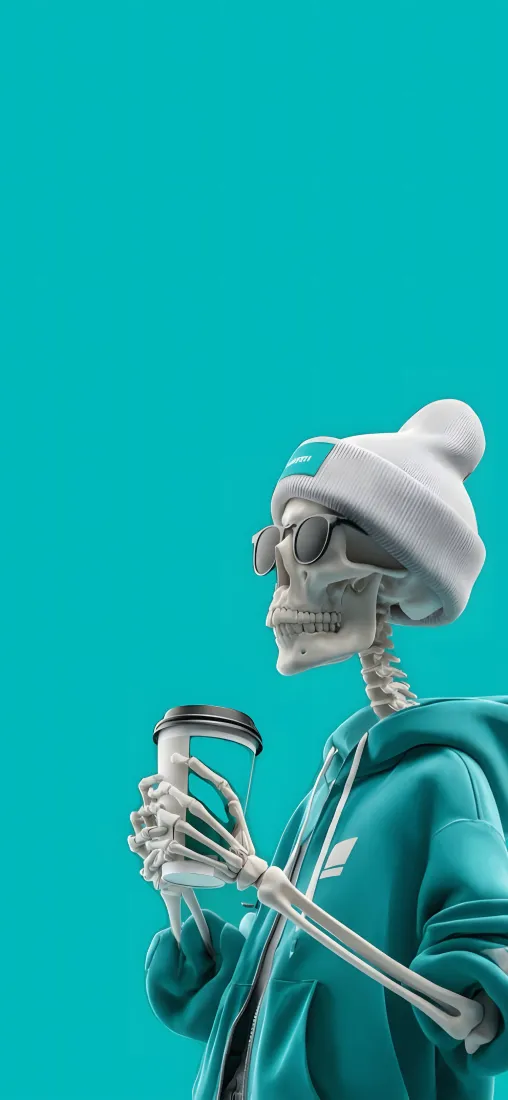 潮酷骷髅手机壁纸｜青蓝简约背景图片 - 潮流创意3D插画「哲风壁纸」