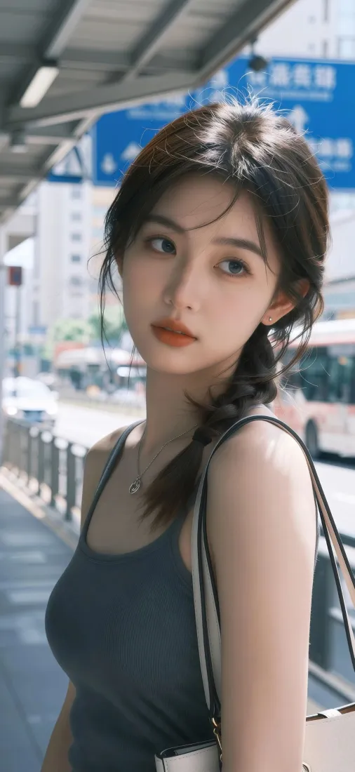 气质美女手机壁纸｜城市街景背景图片 - 清爽休闲穿搭「哲风壁纸」