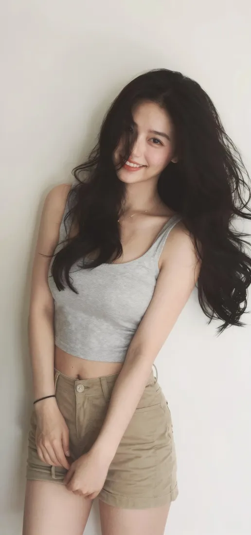长发美女手机壁纸｜纯色背景图片 - 时尚氛围感写真「哲风壁纸」