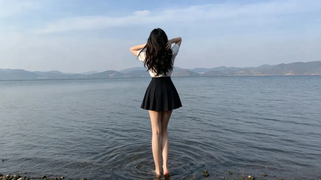 3k少女壁纸｜湖水远山背景图片 - 清新氛围感背影「哲风壁纸」