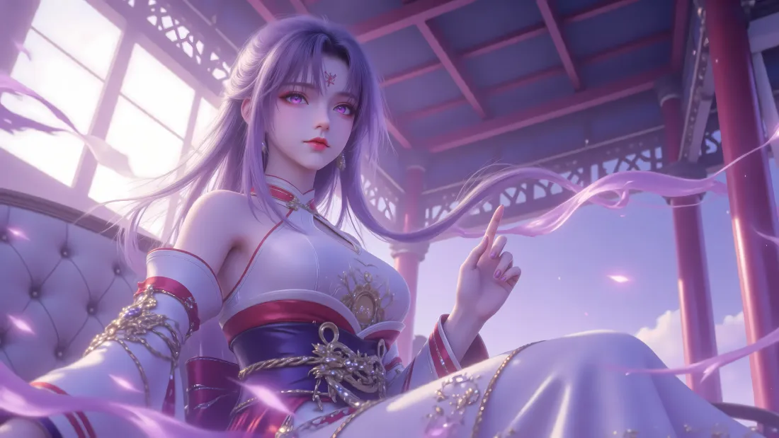 6k永劫无间胡桃壁纸｜古风亭台背景图片 - 紫发仙侠少女「哲风壁纸」