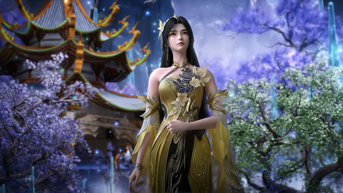 6k王曦壁纸｜紫花林古风背景图片 - 完美世界玄幻国漫女神「哲风壁纸」