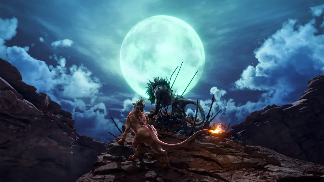 4k最终幻想7壁纸｜月夜荒野背景图片 - 赤红十三赏月名场面「哲风壁纸」
