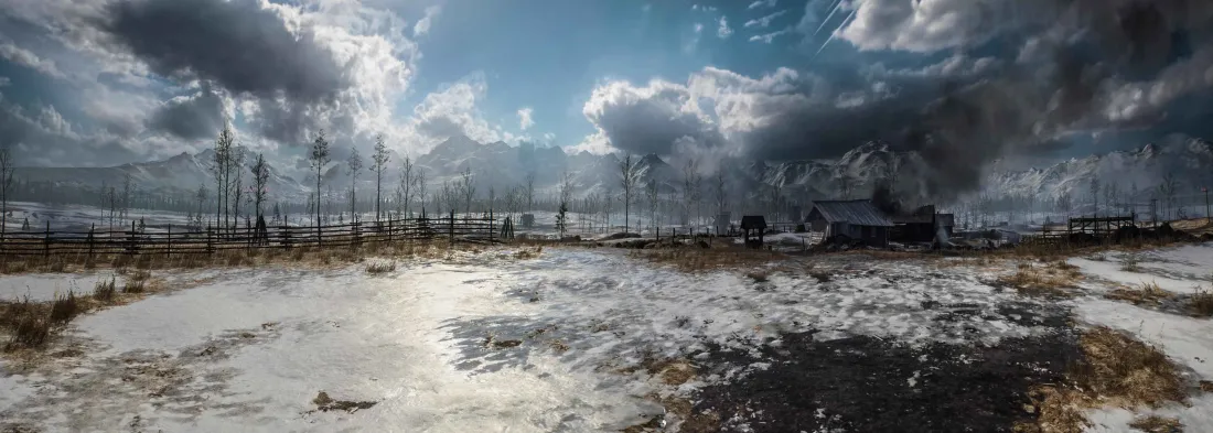 4k冬季原野壁纸｜积雪郊野背景图片 - 阴云天空自然风景「哲风壁纸」