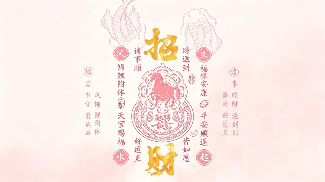 3k招财祈福壁纸｜国风吉祥背景图片 - 生肖马好运顺遂「哲风壁纸」
