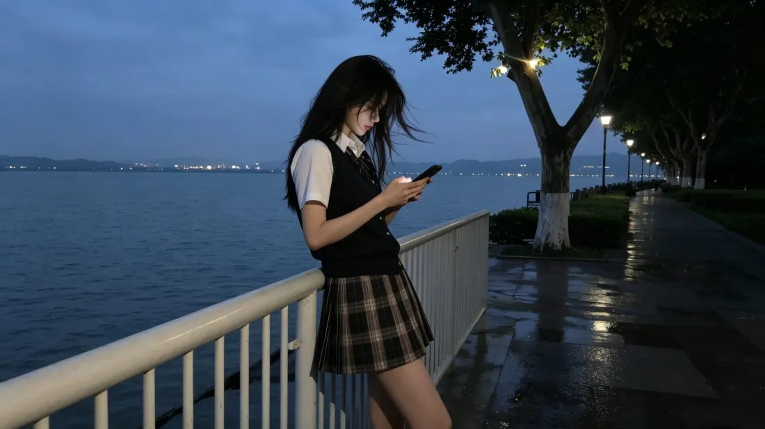3kJK少女壁纸｜湖边蓝调背景图片 - 氛围感青春人像「哲风壁纸」