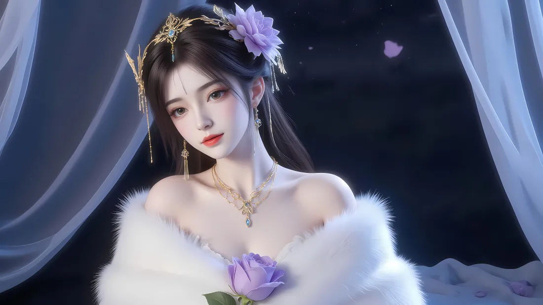 6k火灵儿壁纸｜完美世界古风背景图片 - 紫衣毛领美人「哲风壁纸」