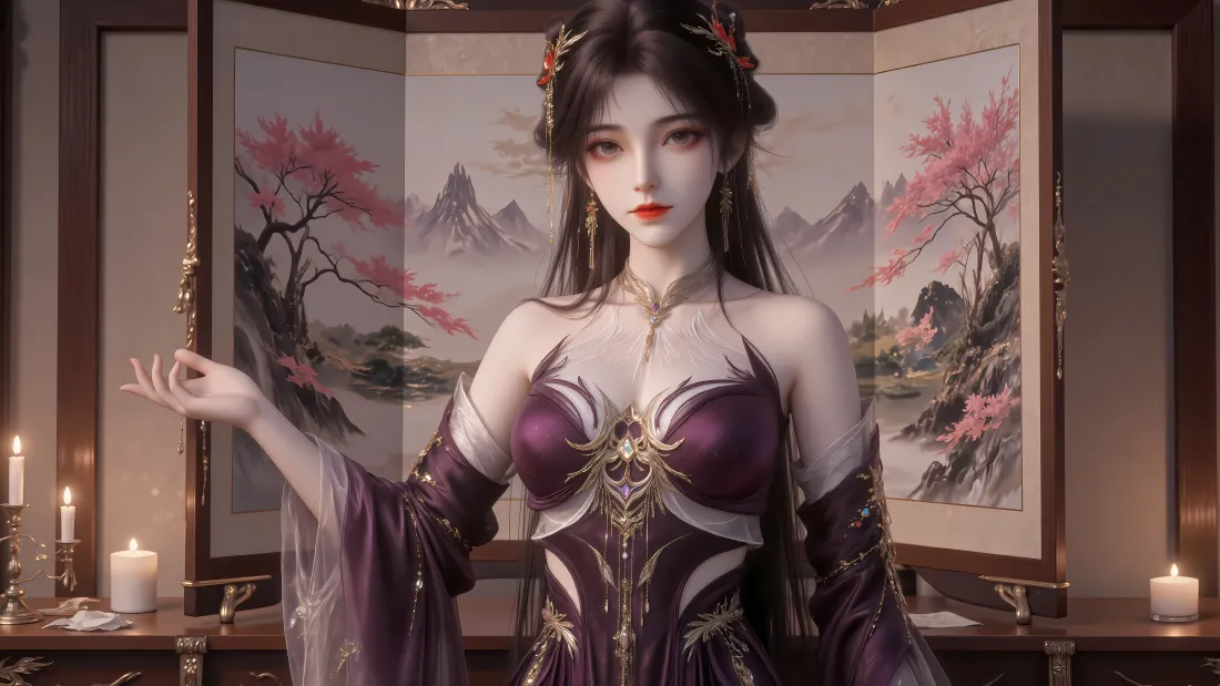 6k火灵儿壁纸｜古风室内背景图片 - 完美世界紫衣少女「哲风壁纸」
