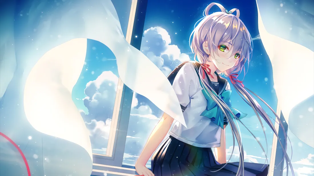 4k洛天依壁纸｜蓝天白云背景图片 - 水手服少女「哲风壁纸」