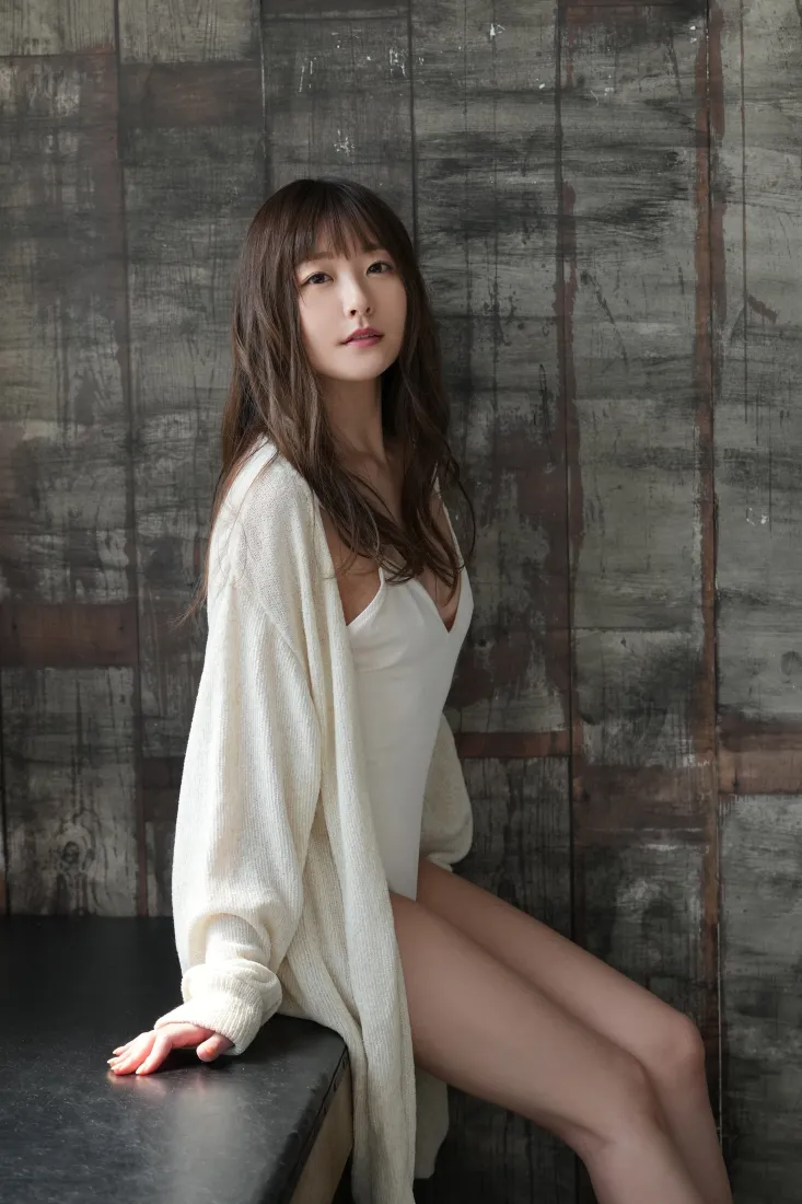 性感美女手机壁纸｜白色针织穿搭背景图片 - 室内人像写真「哲风壁纸」