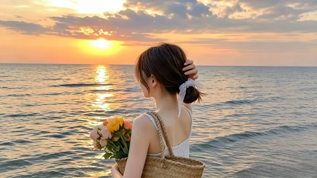 3k海边少女壁纸｜日落海景背景图片 - 温柔治愈风「哲风壁纸」