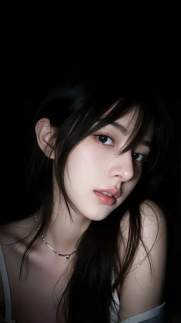 长发美女手机壁纸｜暗调氛围感背景图片 - 纯欲真人写真「哲风壁纸」