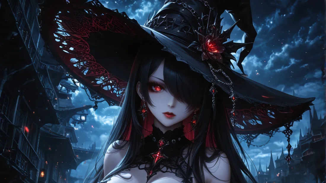 4k暗黑魔女壁纸｜哥特风夜空背景图片 - 二次元插画「哲风壁纸」