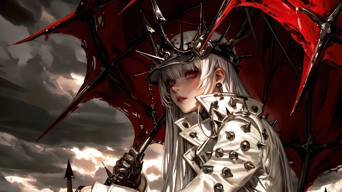 4k银发红瞳恶魔少女壁纸｜阴沉乌云背景图片 - 哥特风插画「哲风壁纸」