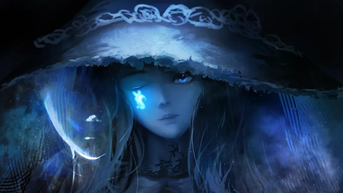 3k艾尔登法环菈妮壁纸｜冷调蓝光背景图片 - 魔幻游戏角色「哲风壁纸」