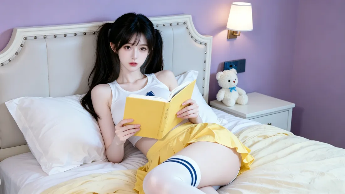3k双马尾少女壁纸｜居家卧室背景图片 - 休闲看书清新「哲风壁纸」