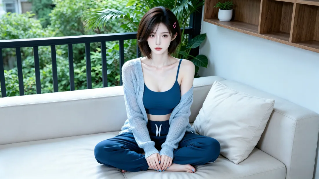 3k短发清纯美女壁纸｜居家沙发背景图片 - 休闲舒适穿搭「哲风壁纸」