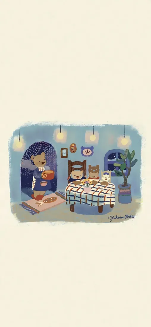 可爱小熊手机壁纸｜温馨餐厅背景图片 - 治愈卡通插画「哲风壁纸」