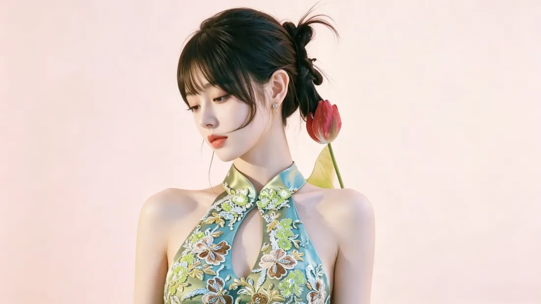 3k田曦薇壁纸｜柔粉国风背景图片 - 灵动旗袍少女「哲风壁纸」
