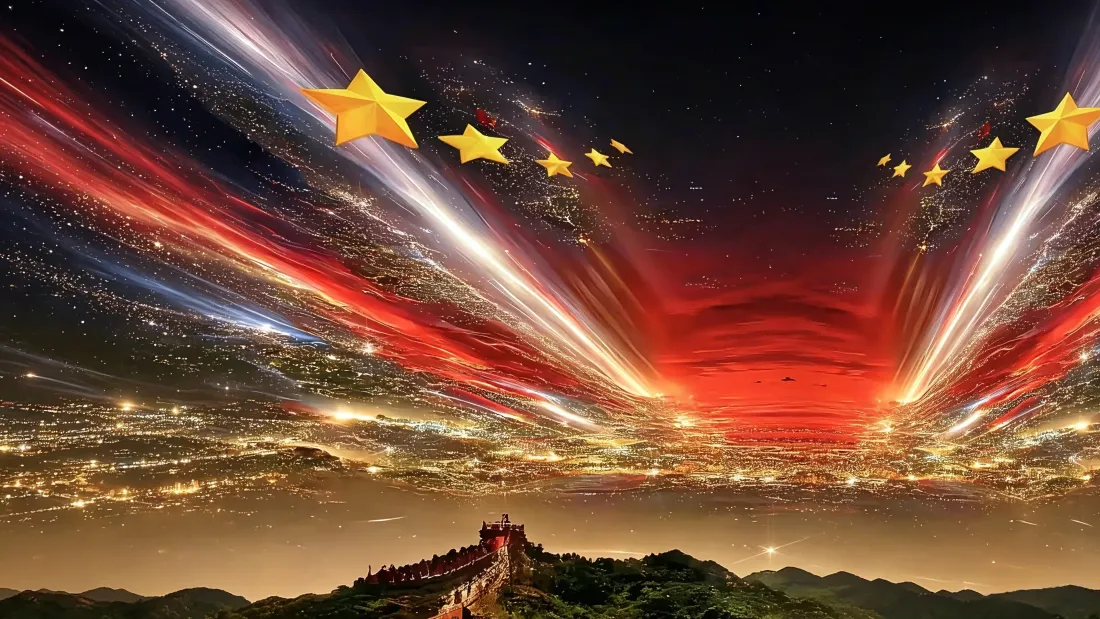 4k爱国主题壁纸｜长城城市背景图片 - 五星中国红「哲风壁纸」