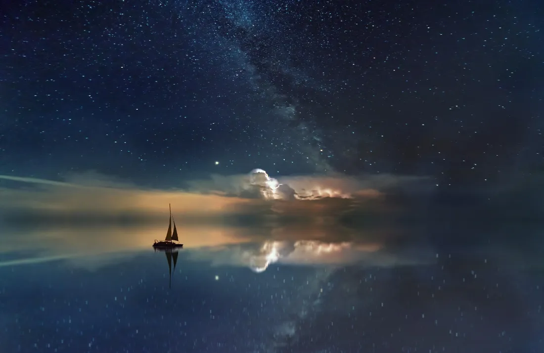 2k黑夜银河壁纸｜海天帆船背景图片 - 静谧星空夜景「哲风壁纸」