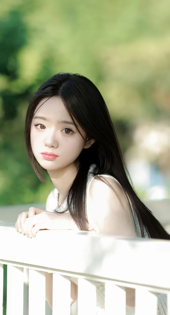 清纯长发少女手机壁纸｜户外绿植背景图片 - 温柔氛围感写真「哲风壁纸」