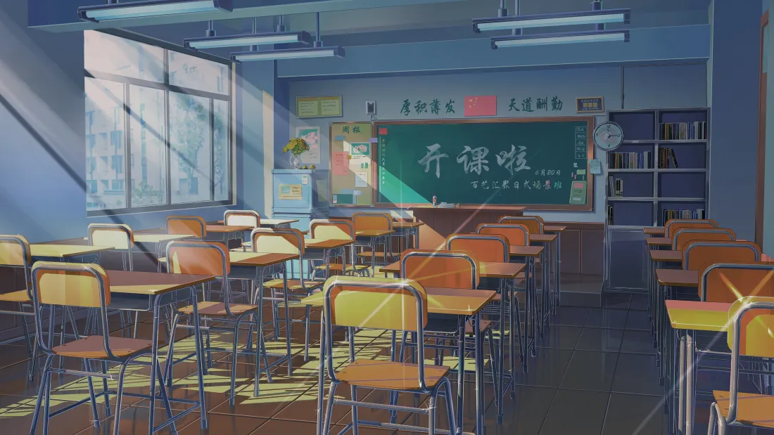 4k二次元教室壁纸｜阳光空教室背景图片 - 开学治愈氛围「哲风壁纸」