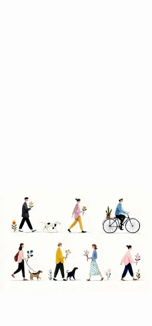 简约小人手机壁纸｜日常出行背景图片 - 清新手绘插画「哲风壁纸」