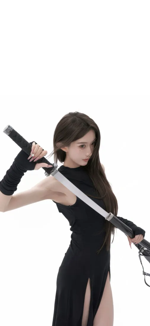 持剑冷感美女手机壁纸｜黑裙白背景高级图片 - 4k超清「哲风壁纸」