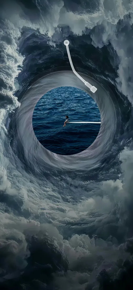 超现实插画手机壁纸｜海浪漩涡背景图片 - 静谧海洋氛围感「哲风壁纸」