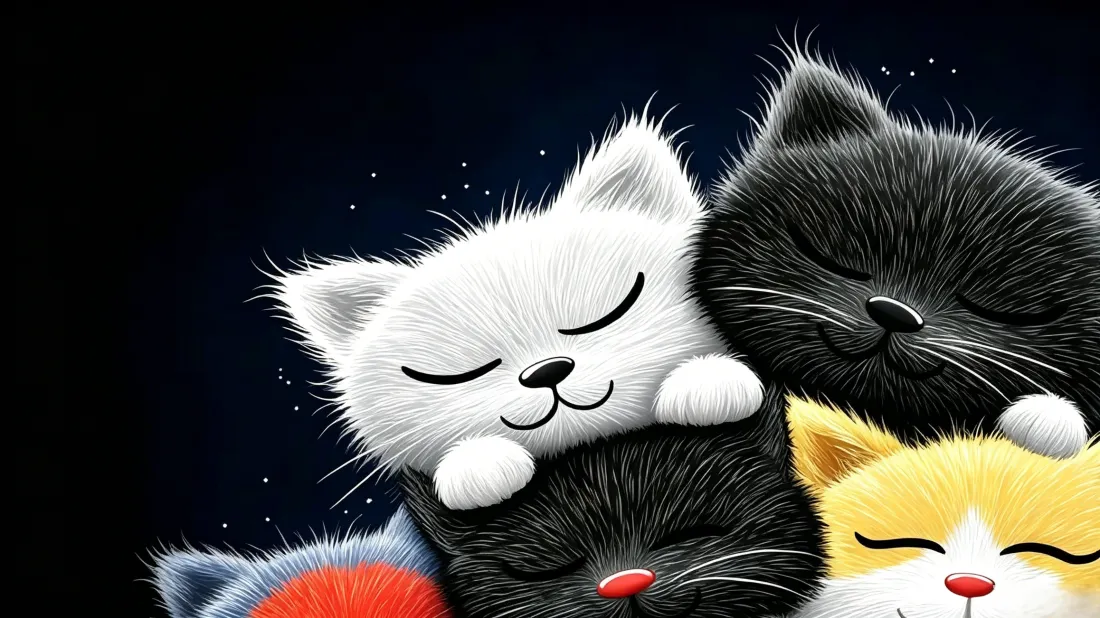 3k毛绒猫咪壁纸｜治愈卡通背景图片 - 萌系可爱插画「哲风壁纸」