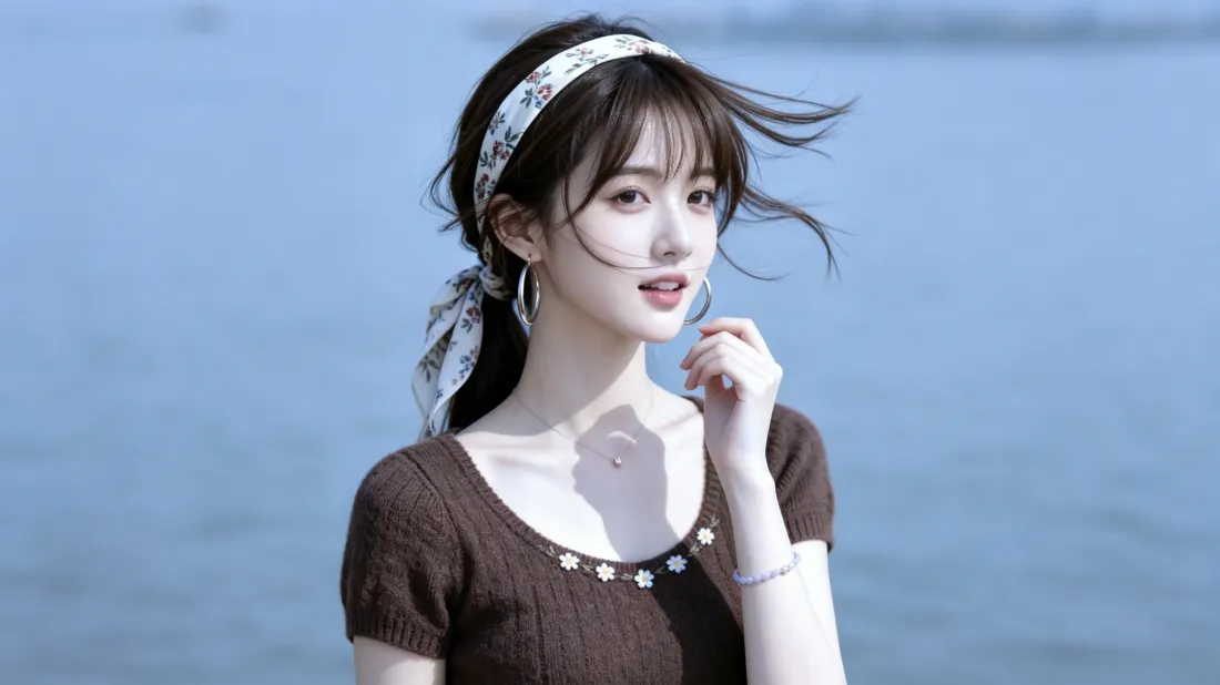 3k甜系少女壁纸｜海边背景图片 - 夏日清爽氛围写真「哲风壁纸」
