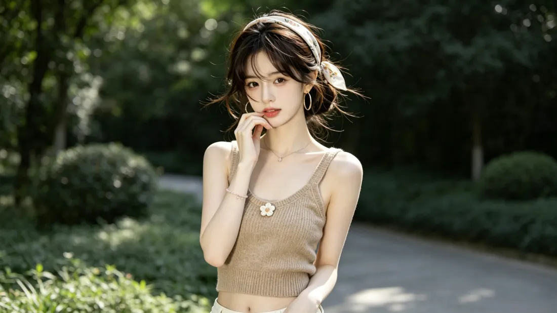 3k清纯美女壁纸｜林荫小路背景图片 - 夏日清新氛围感写真「哲风壁纸」